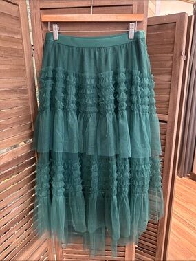 Bluivy Forest Green Tiered Ruffle Maxi Skirt